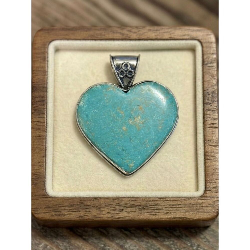 Southwestern Boho Chic Large Turquoise Heart Necklace Statement Pendant New